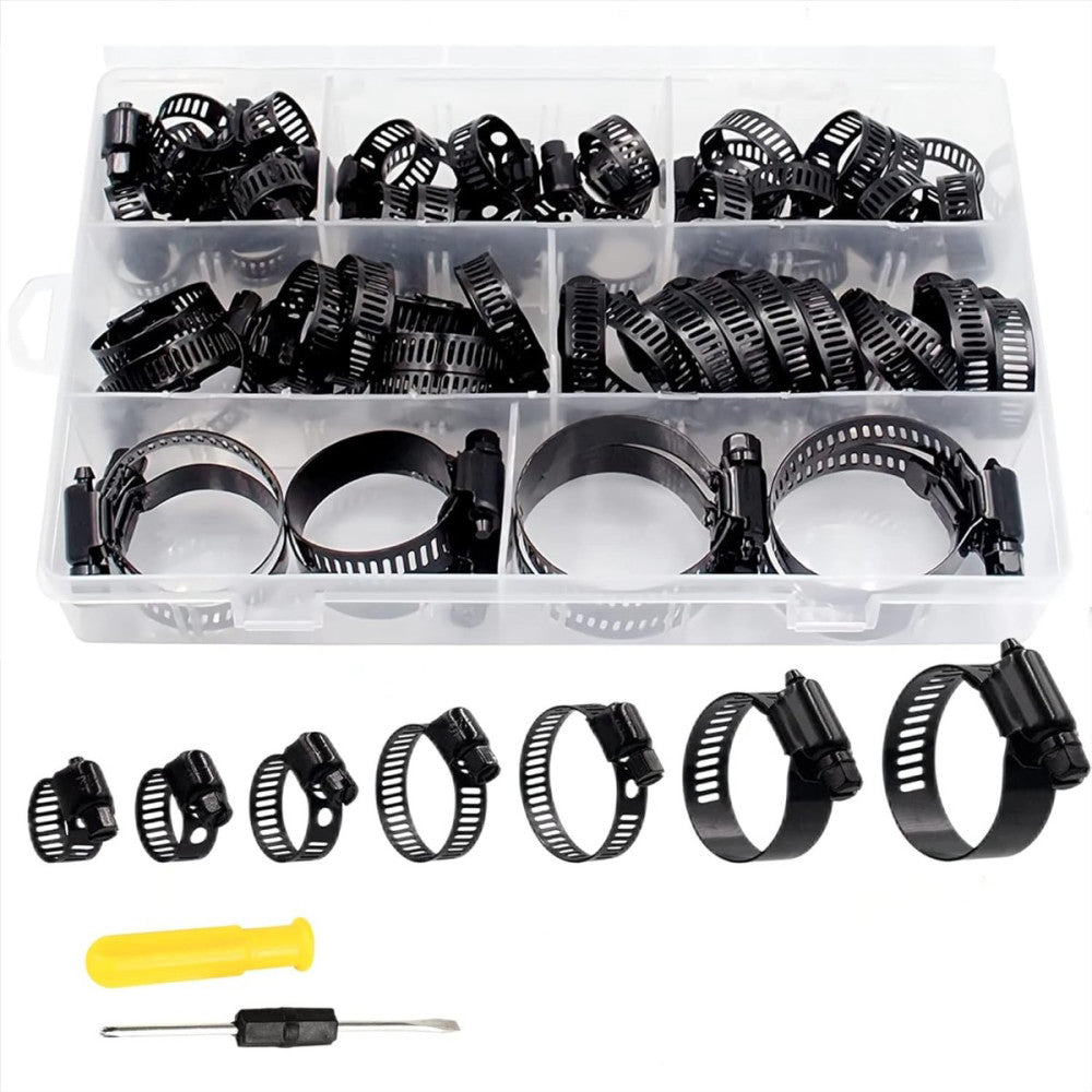 60Pcs Hose clamp stainless steel Adjustable 6-38mm range worm gear hose Black 