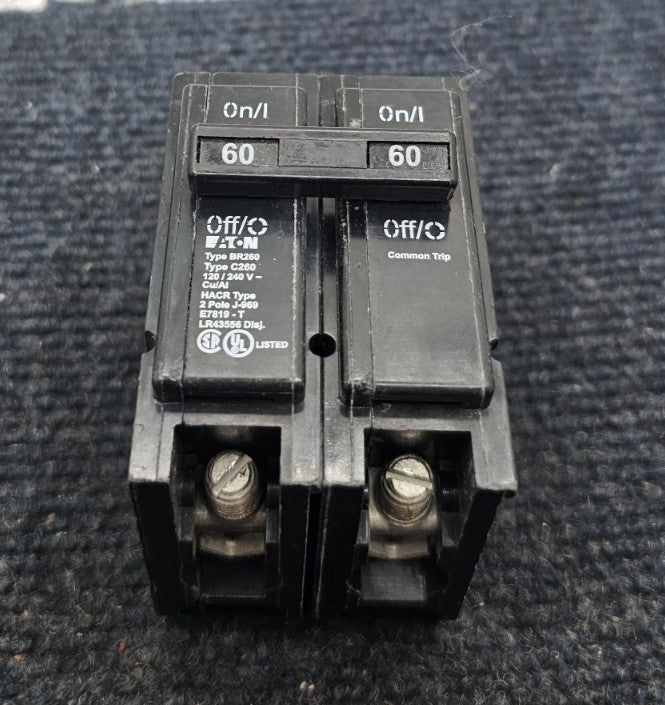 (QTY 2) EATON BR260 Circuit Breaker 2-Pole, 60 Amp E7819-T Type C260