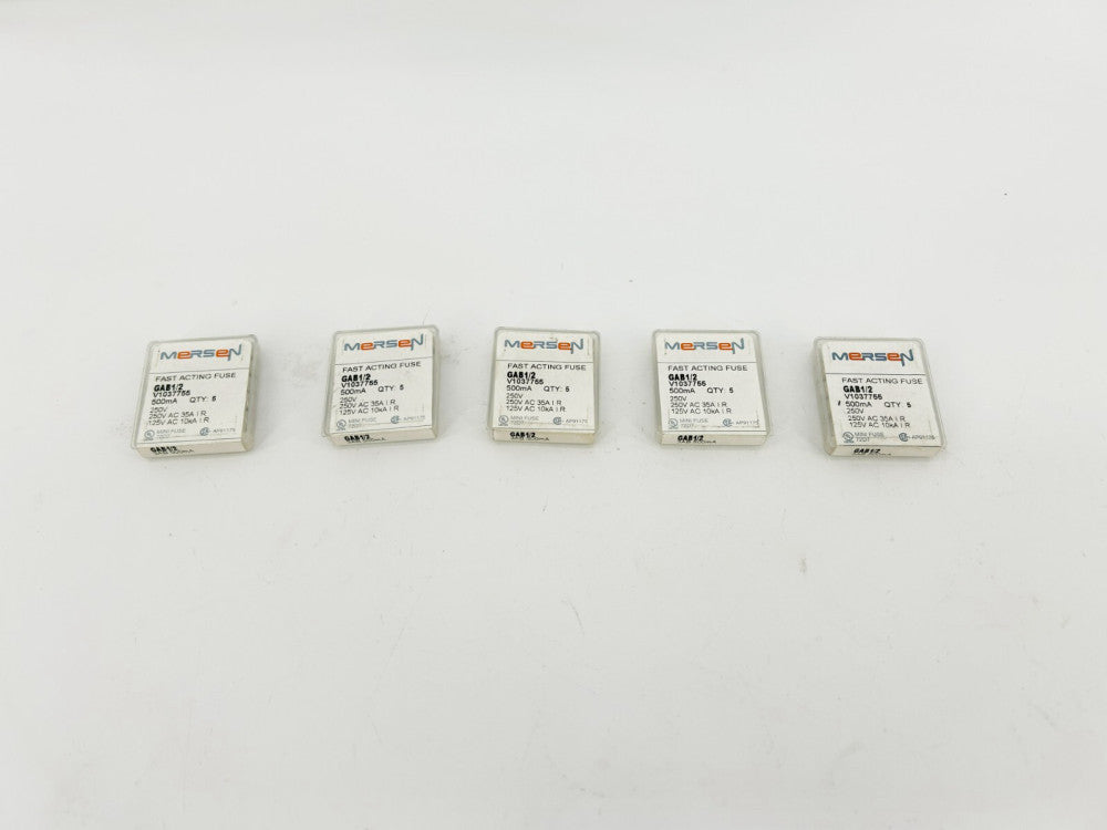 Lot of 25 New Mersen GAB1/2 Fast-Acting Fuses, 250VAC, 0.5A