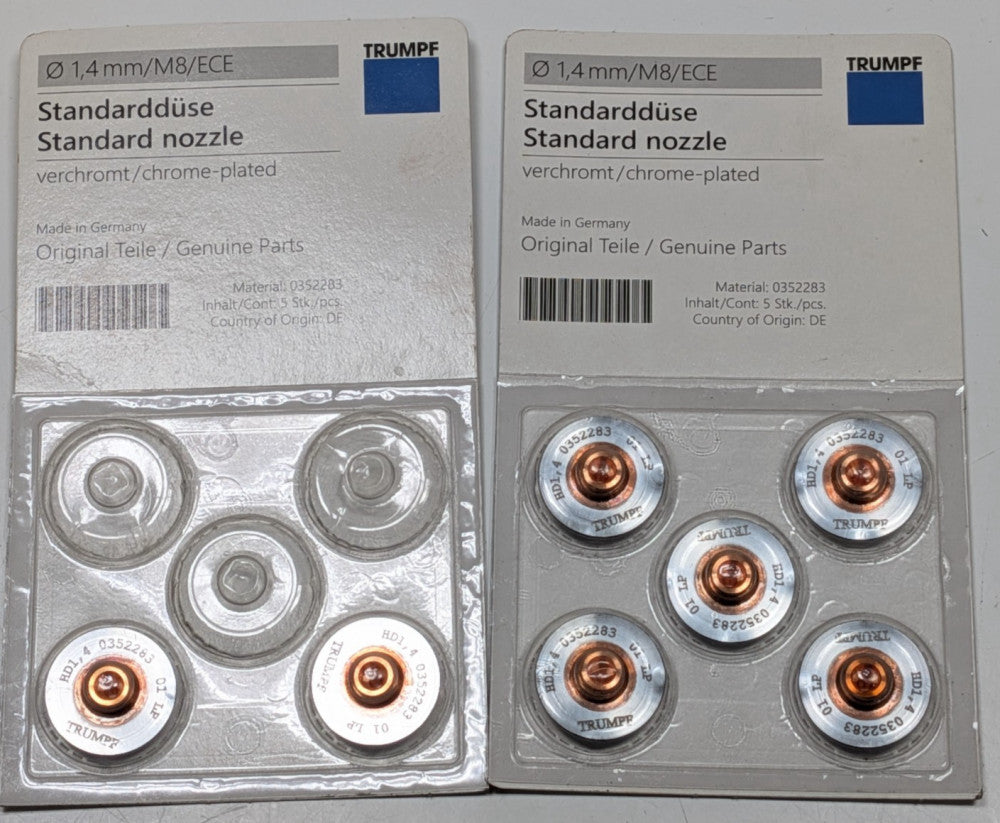 Lot of 7 NEW Trumpf 0352283 1.4 mm Laser Cutting Chrome-Plated Nozzles