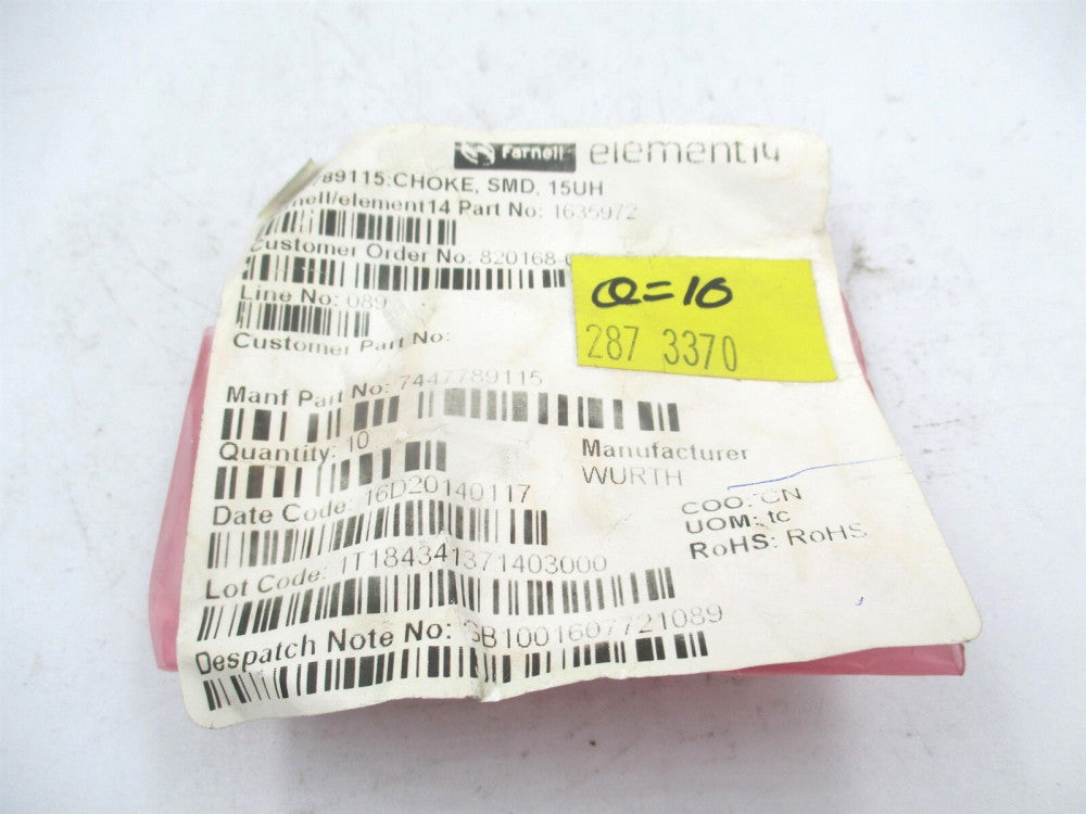 Wurth 7447789115 15UH 1.51A 130MOHM SMD Shielded Wirewound Inductor - Lot of 10