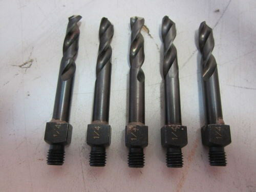1/4" Cobalt Threaded Shank Split Point Spiral Flute Drill Bits - Lot Of 5 