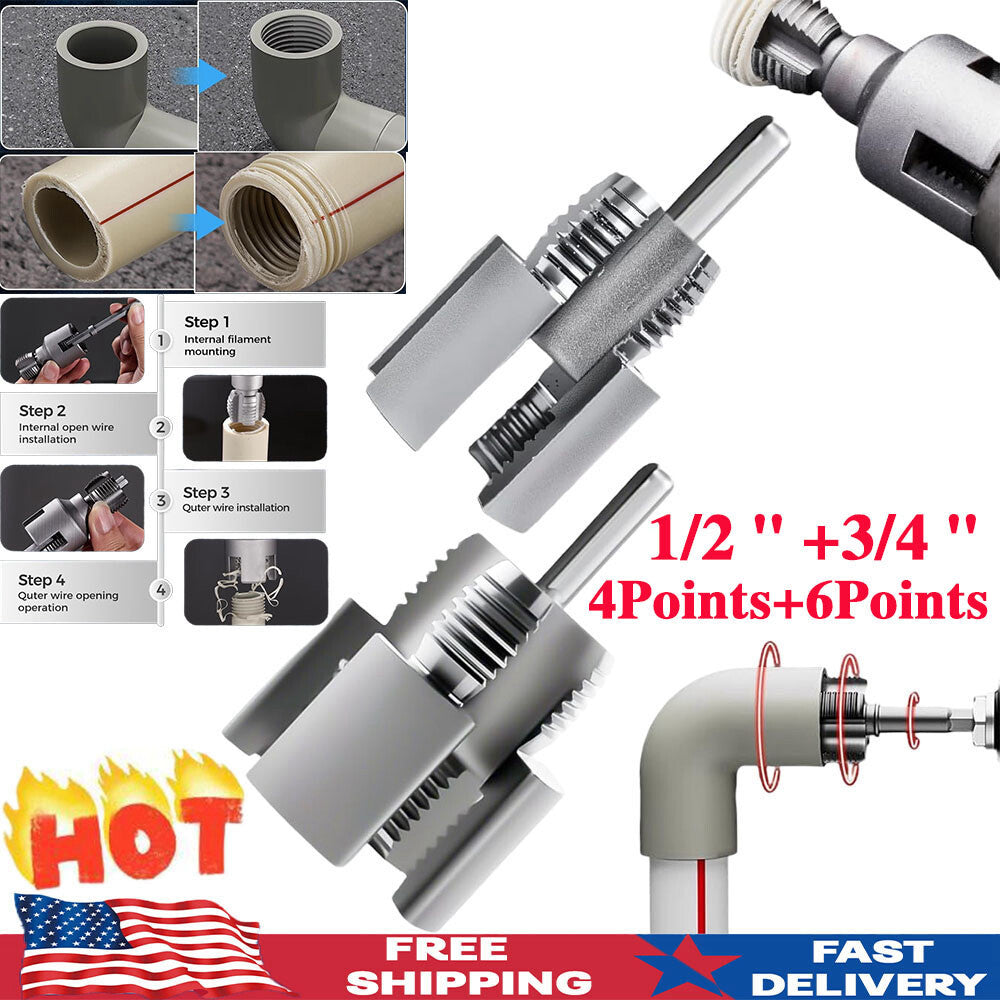 2PCS Integrated Internal & External Pipe ThreadingTool, PVC PipeThreader Kit USA