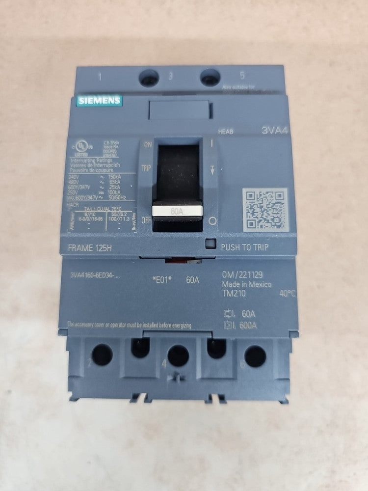 1) NEW TAKE OUT SIEMENS 3VA4160-6ED34-0AA0 Breaker 3VA41 3P 60A 65K
