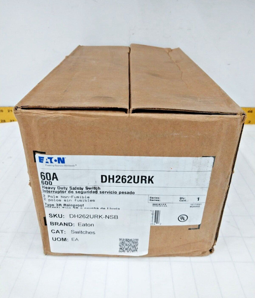 NEW EATON 60 AMP NON-FUSIBLE SAFETY SWITCH 600 VAC 2 POLE 3R RAINPROOF  DH262URK