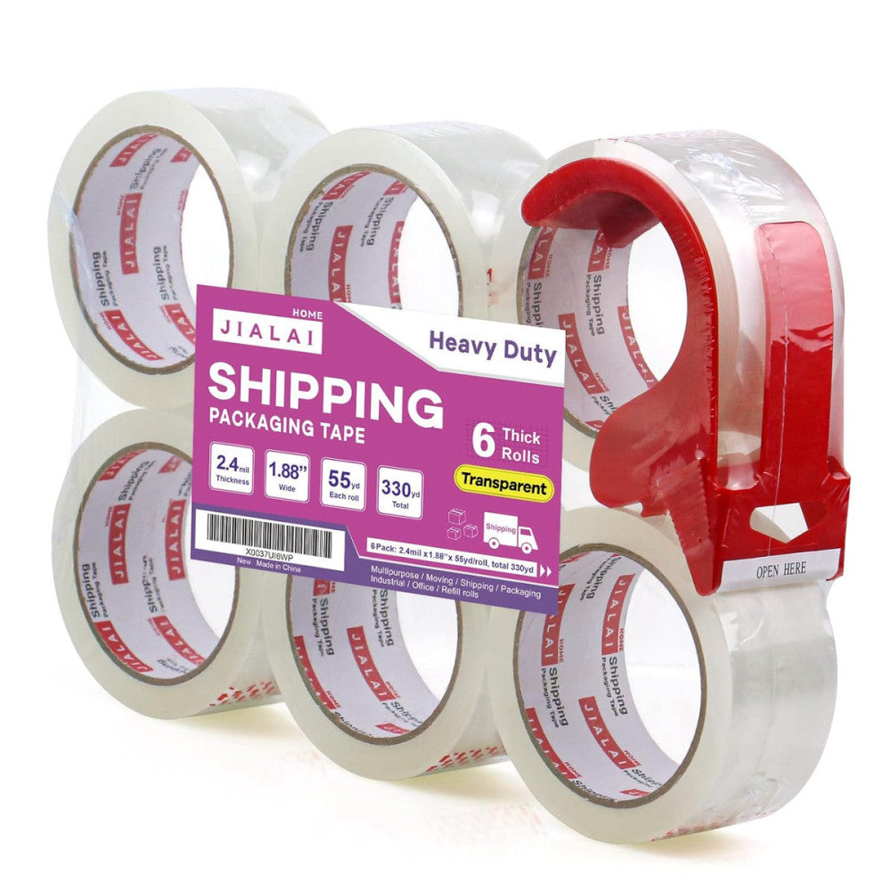 Heavy Duty Transparent Packing Tape,6 Rolls with Refillable Dispenser,Industrial