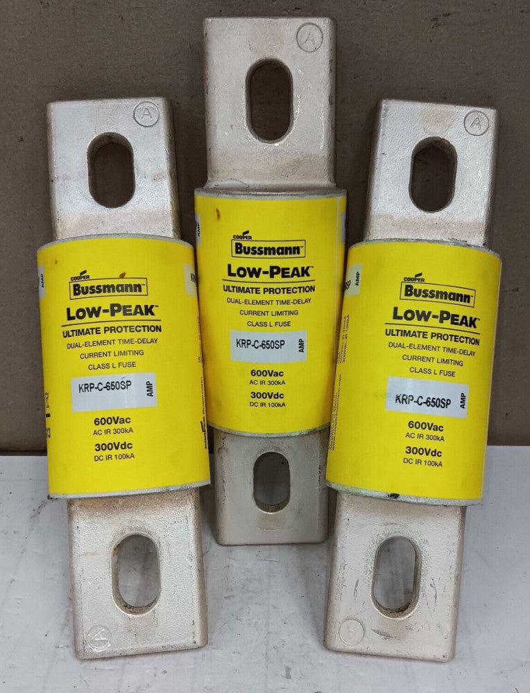 LOT OF 3) BUSSMAN 650 AMP CLASS L FUSE 600 VAC 300 VDC KRP-C-650SP