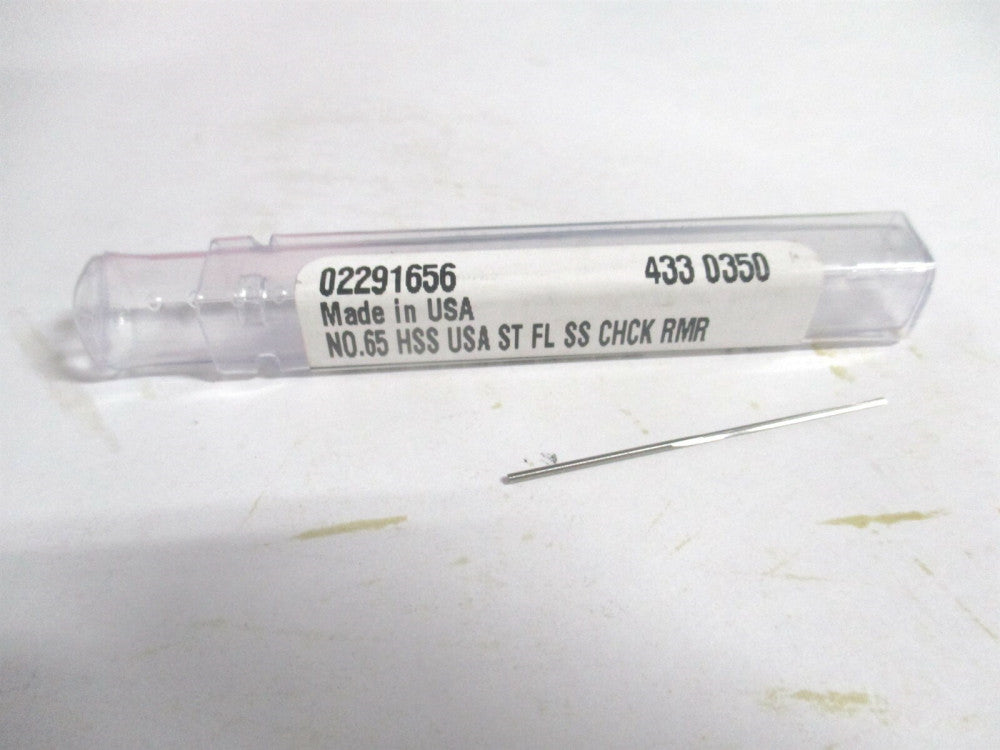 (433-0.0350) #65 1/2" x 1-1/2" OAL Straight Shank HSS 3-Flute Chucking Reamer 