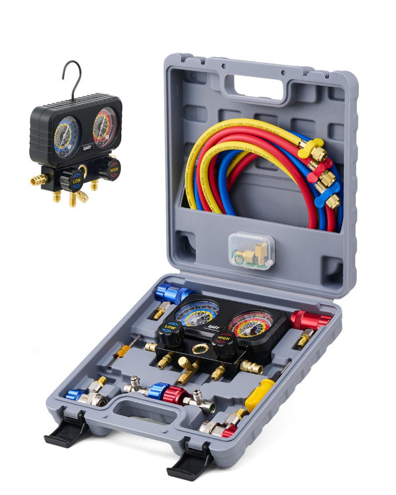 AC Diagnostic Manifold Gauge Set 3 Way HVAC Gauges with Quick Couplers 5FT Hoses