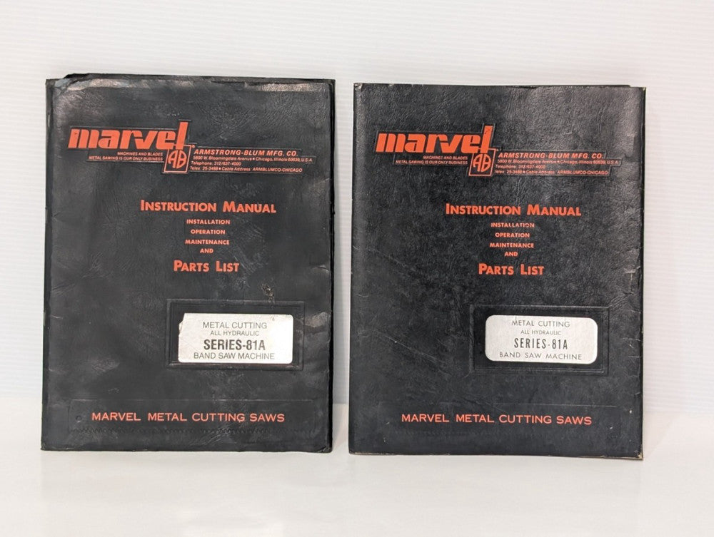 Marvel Metal 81A Cutting Hydraulic Band Saw Machine Instruction & Parts Manuals