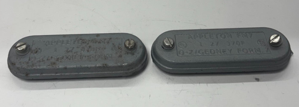 APPLETON ELECTRIC CONDUIT BODY COVER 370ºF FORM 7 LOT OF 2 ZINC GREY 27 O-Z/GED