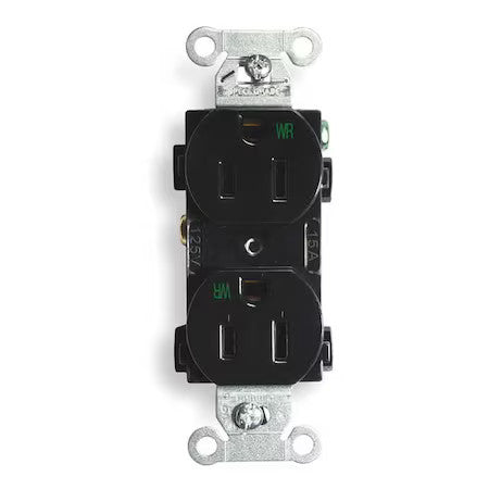 Hubbell Wiring Device-Kellems Br15blkwr Straight Blade Receptacle, 5-15R, 15 A,