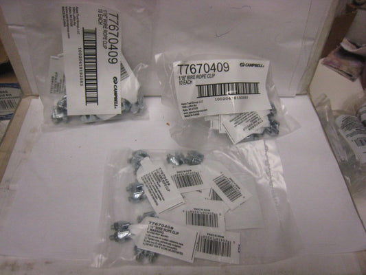 3 packs of 10 Campbell T7670409 Iron Electro-Galvanized Wire Rope Clip 1/16 in