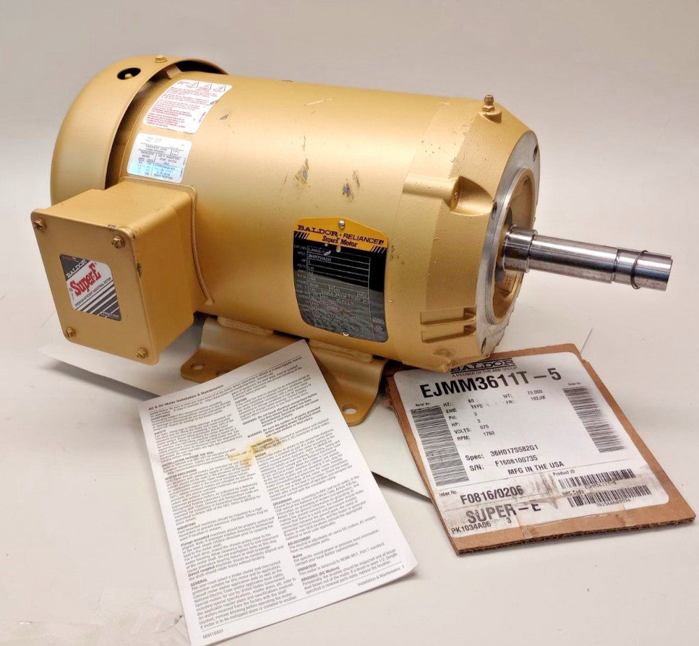 Baldor EJMM3611T-5 Electric Motor 3ph 3hp 575V 1760rpm 182JM TEFC 36H017S582G1