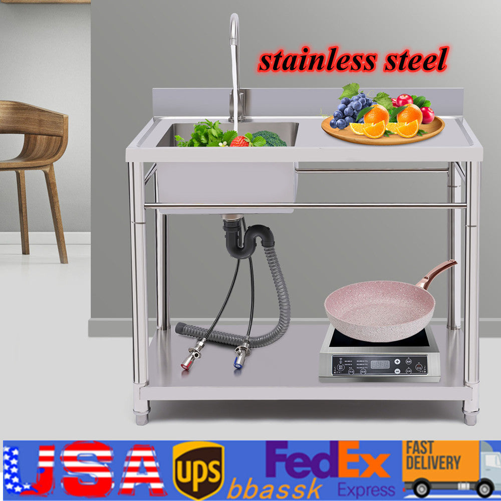 Kitchen Sink Stainless Steel Commercial 1 Compartment Utility Sink With Faucet