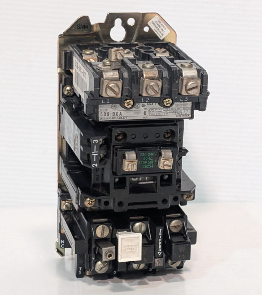 Allen-Bradley 509-B0A Ser B Motor Starter, Size 1, 240V coil, 595-A Aux Contact