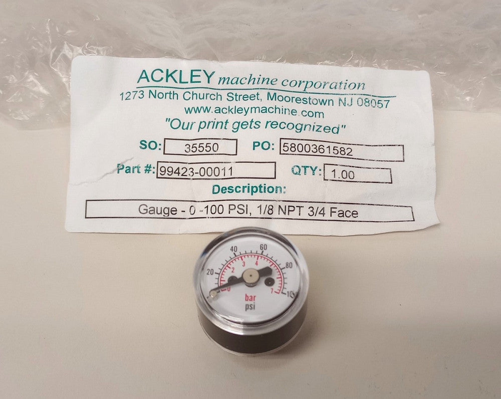 ACKLEY 99423-00011 Gauge 0-100 PSI 1/8" NPT 3/4" Face