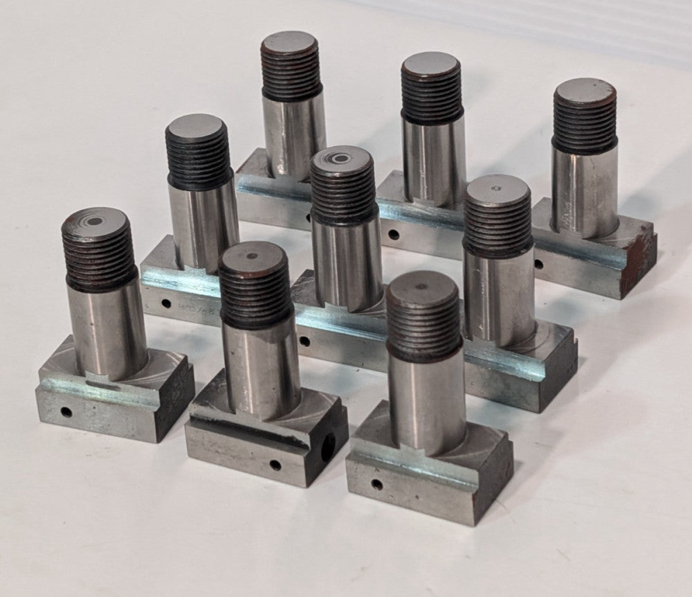 Lot of 9: Threaded metal T-shape adapters labeled C2408 WC1083A rectangular base