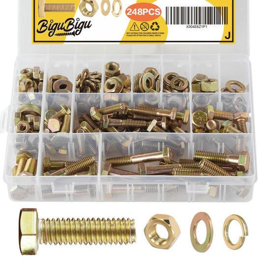 248PCS Hex Head Nuts and Bolts Assortment Kit, 1/4-20, 5/16-18,3/8-16 Bolts a...