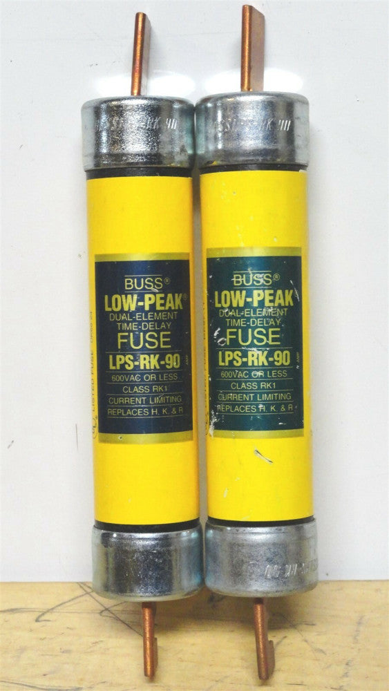  (2) - BUSSMANN - LPS-RK-90 - 90A Low Peak Time Delay Fuse - 600vac - (NEW)