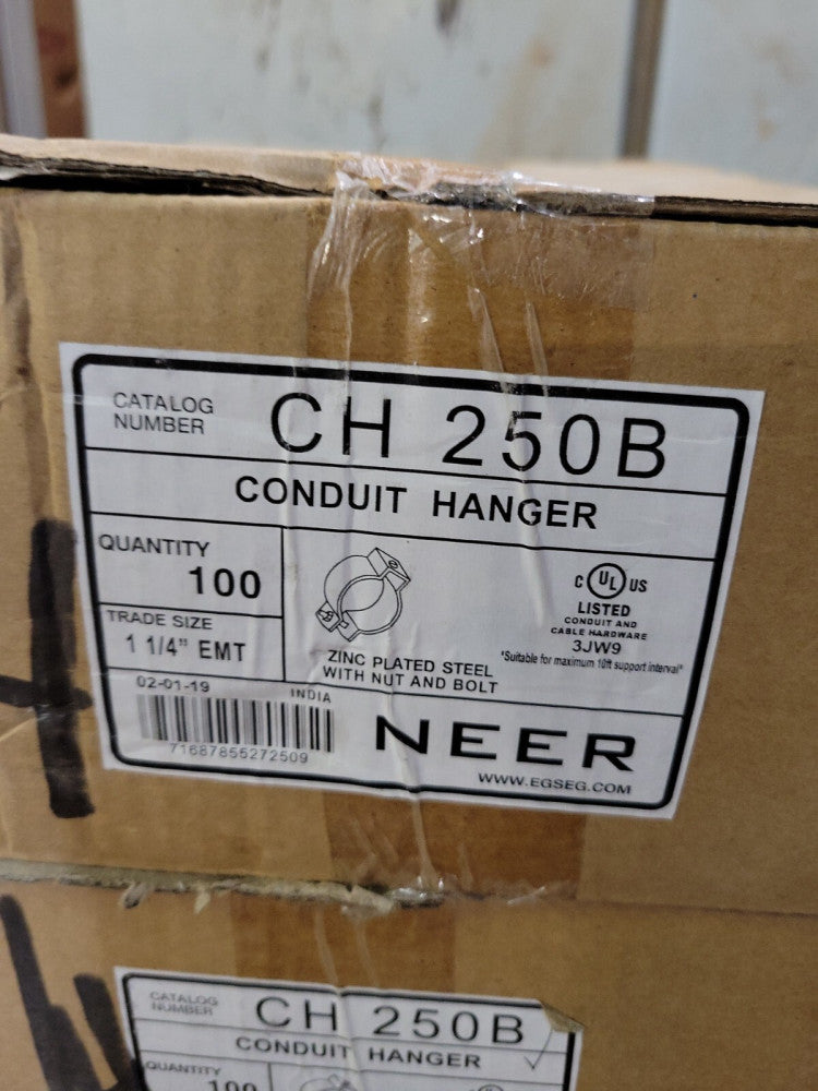 1 Box of 100-NEER CH-250-B CH250B Conduit Hanger w/Nut & Bolt 1-1/4" New Old Stk