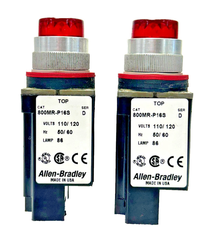 ALLEN BRADLEY SMALL ROUND RED PILOT LIGHT 800MR-P16S SER D LOT OF 2