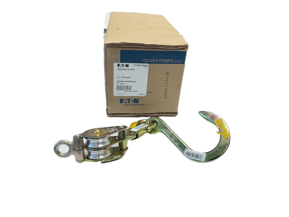 Eaton Cooper Power 1802-1 Hand Line Block Double Sheave 750 lb Load Less Rope