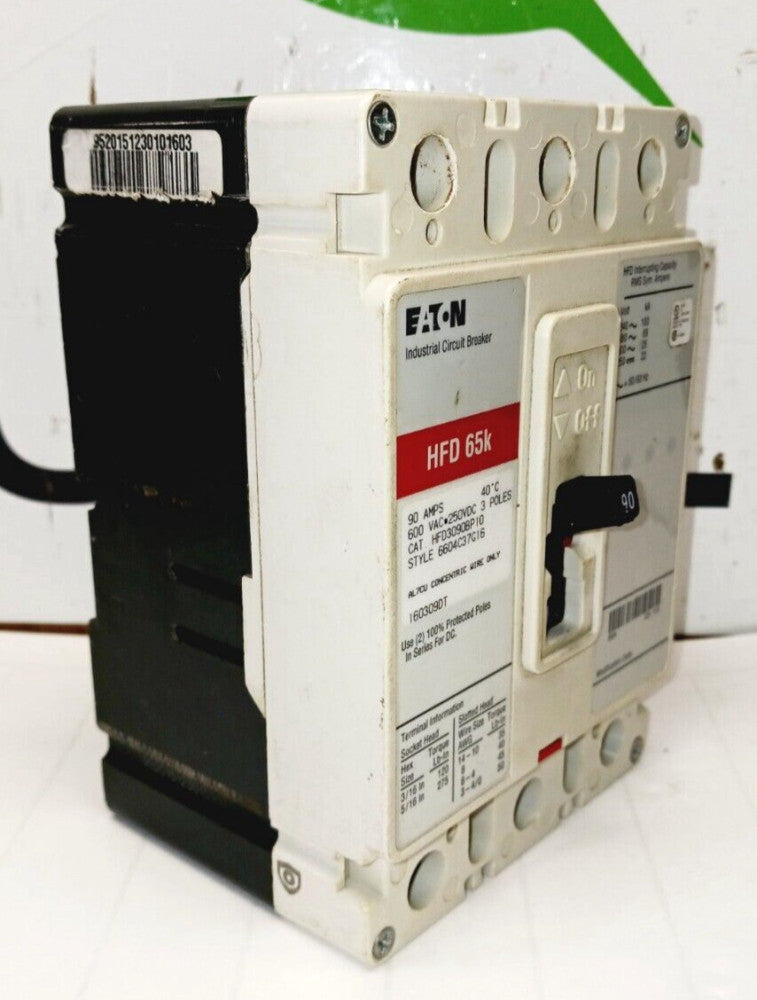 EATON HFD3090BP10 90 AMP BOLT-ON CIRCUIT BREAKER 3 POLE 600 VAC 250 VDC