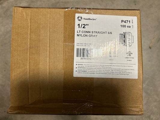 (Qty. 100) Topaz P471 1/2" non-metallic liguid tight straigh connector