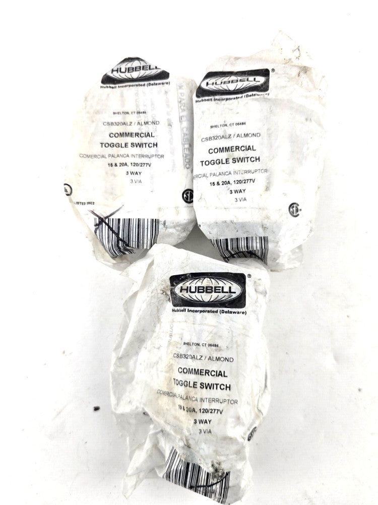 3pcs Hubbell 15/20-Amp 3-way Toggle Light Switch, Almond Commercial Grade