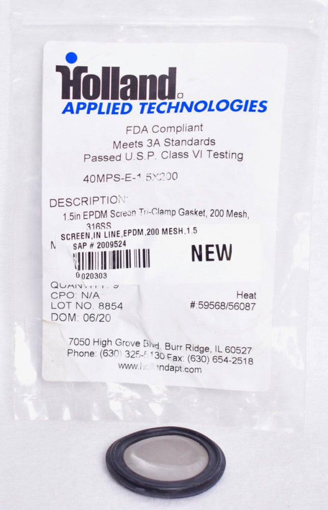 Holland Applied Tech 200 Mesh Screens Gasket Clamp Type EPDM  40MPS-E-1.5X200