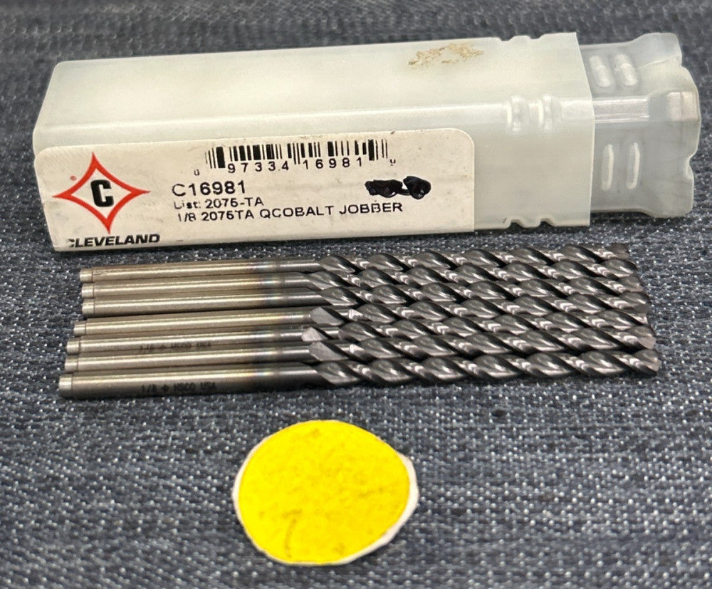 CLEVELAND RIGHT HAND JOBBER LENGTH DRILL BIT C16981  CUT DIAMETER 1/8"  LOT OF 7
