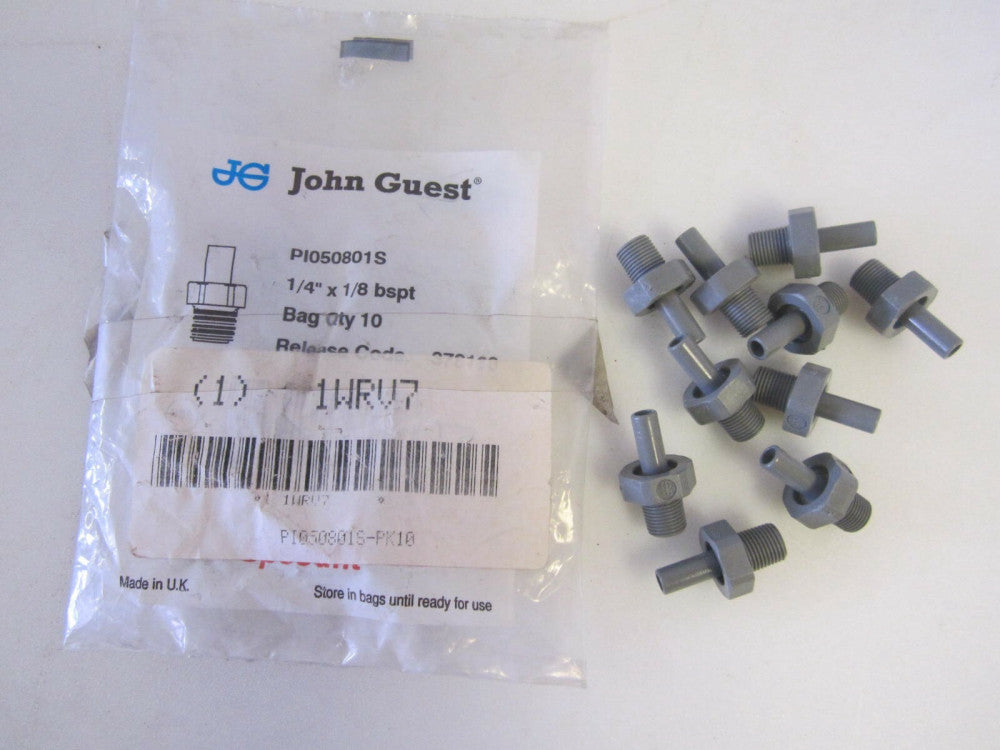 JOHN GUEST Stem Adapter -PI050801S-PK10- 1/4" Tube OD, 150 PSI, Gray, Pk10