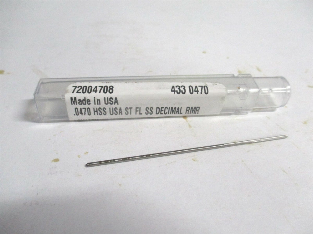 (433-0.0470) 0.047" x 1/2" x 2-1/2" 4-Flute Straight Shank HSS Chucking Reamer 