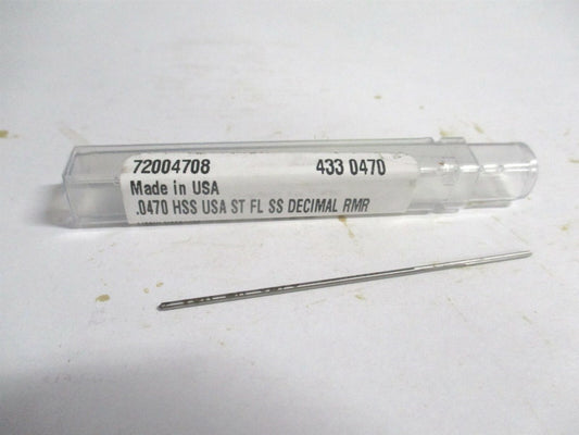(433-0.0470) 0.047" x 1/2" x 2-1/2" 4-Flute Straight Shank HSS Chucking Reamer 
