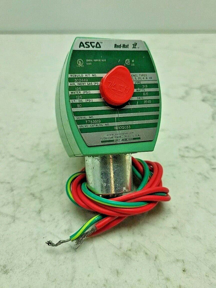 Asco 8210G033 2-Way Brass 3/8 In Solenoid Valve Normally Open 24V DC