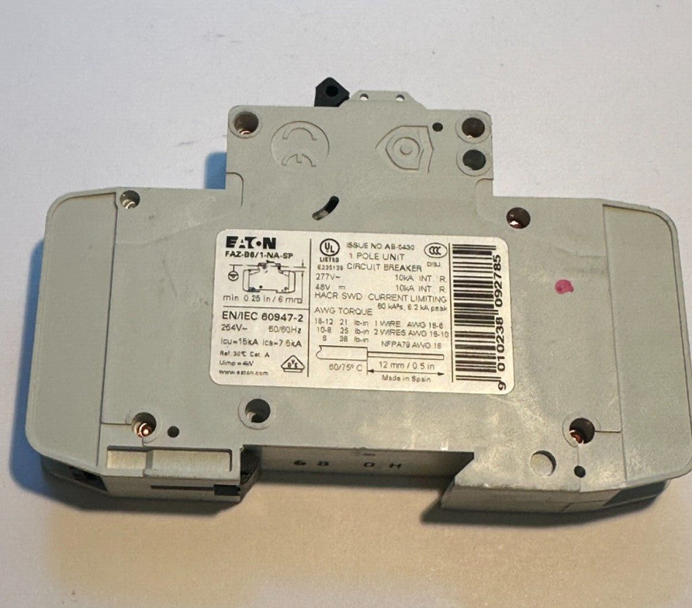 EATON FAZ-B6/ 1-NA  Circuit Breaker 6A 1 Pole 277V - New In Bag No Box Fast Ship