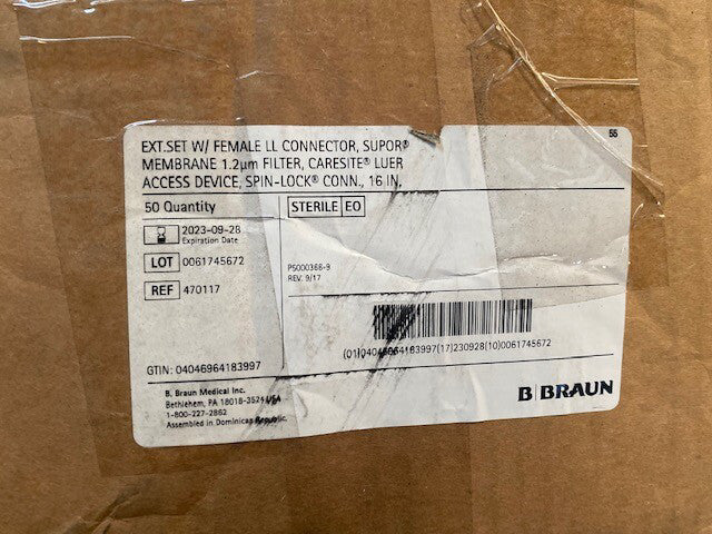 (Case of 50) 470117 Braun Filtered Extension Set, Exp 09/28/2023