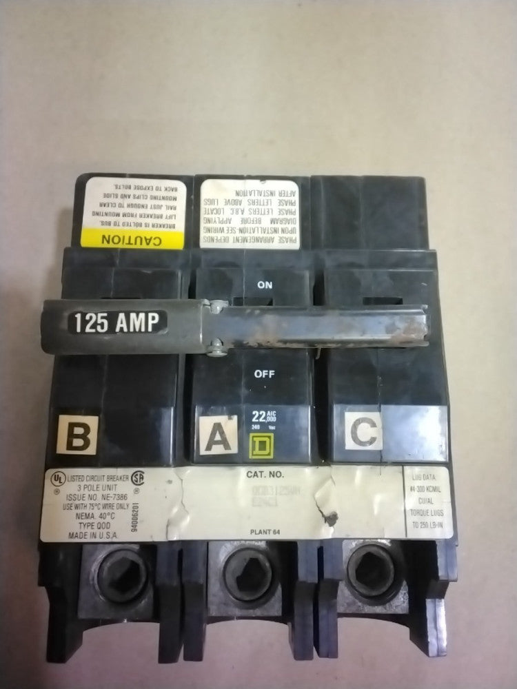 QOB3125VH Square D Mini Circuit Breaker 125A 3-Pole