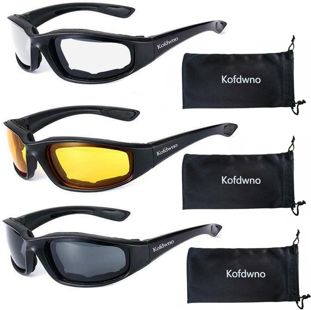 (3 piezas) Gafas de motociclista acolchadas con espuma