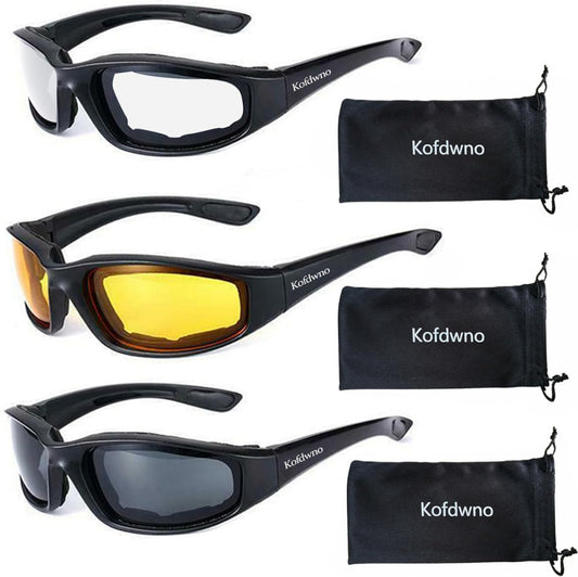 (3 piezas) Gafas de motociclista acolchadas con espuma