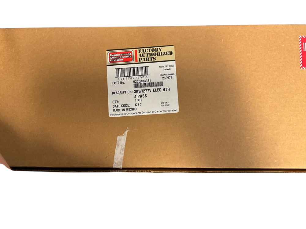 New Carrier 3KW/277V 4 Pass Electric Heater for PTAC Units 52CQ403321 