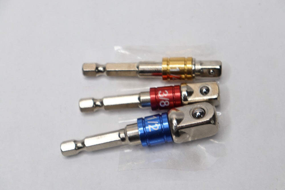 (3-Pk) Hex Shank Square Driver Drill Socket Adapter Set 1/4", 3/8" And 1/2"