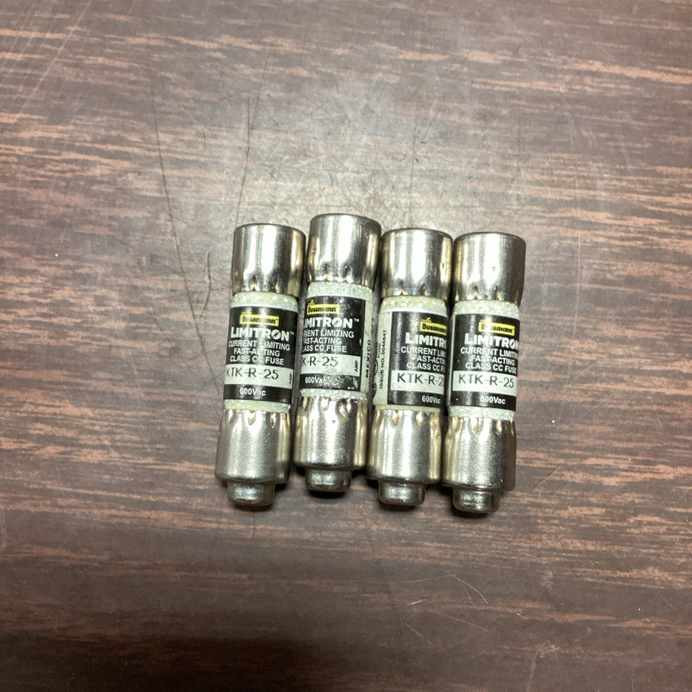 Bussmann Limitron KTK-R-25 Amp Fuses; Class CC, 600VAC, Lot Of 4