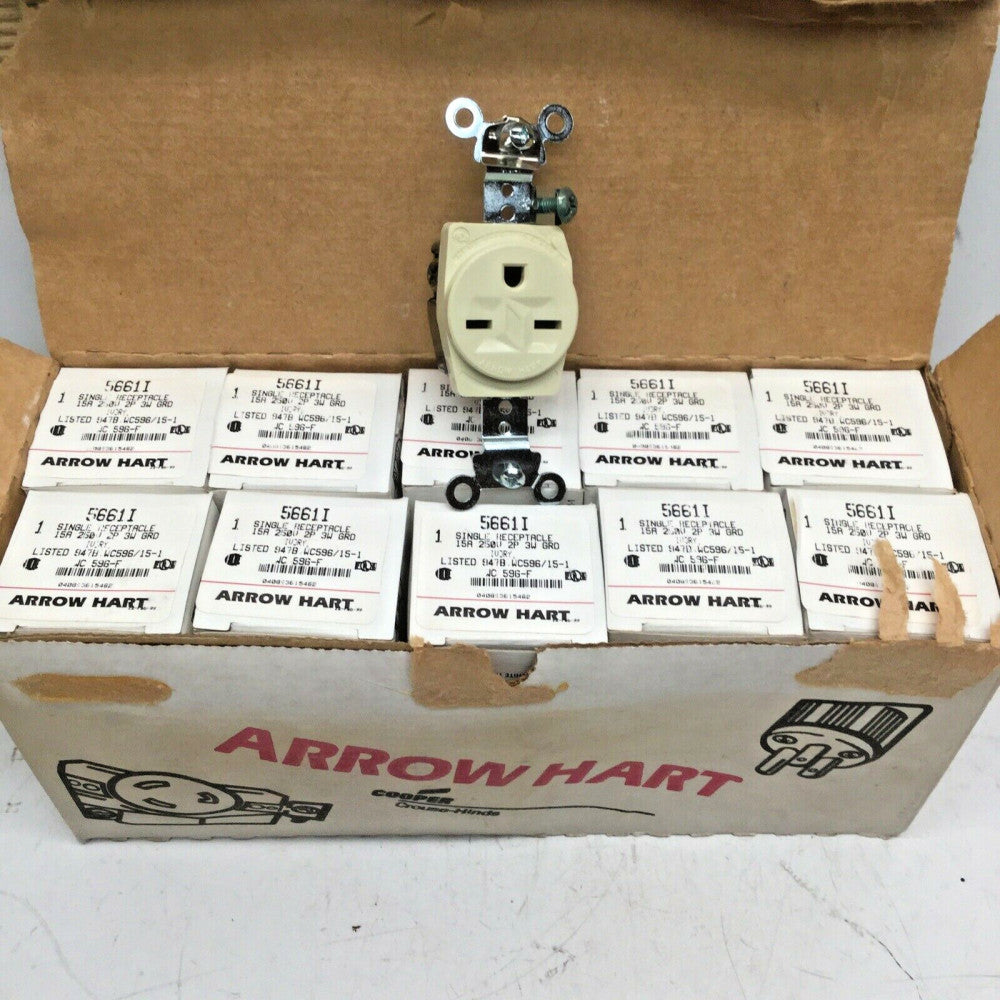 COOPER ARROW HART 5661I Single Receptacle 15A 250V 2P 3W GRD IVORY (LOT of 10)