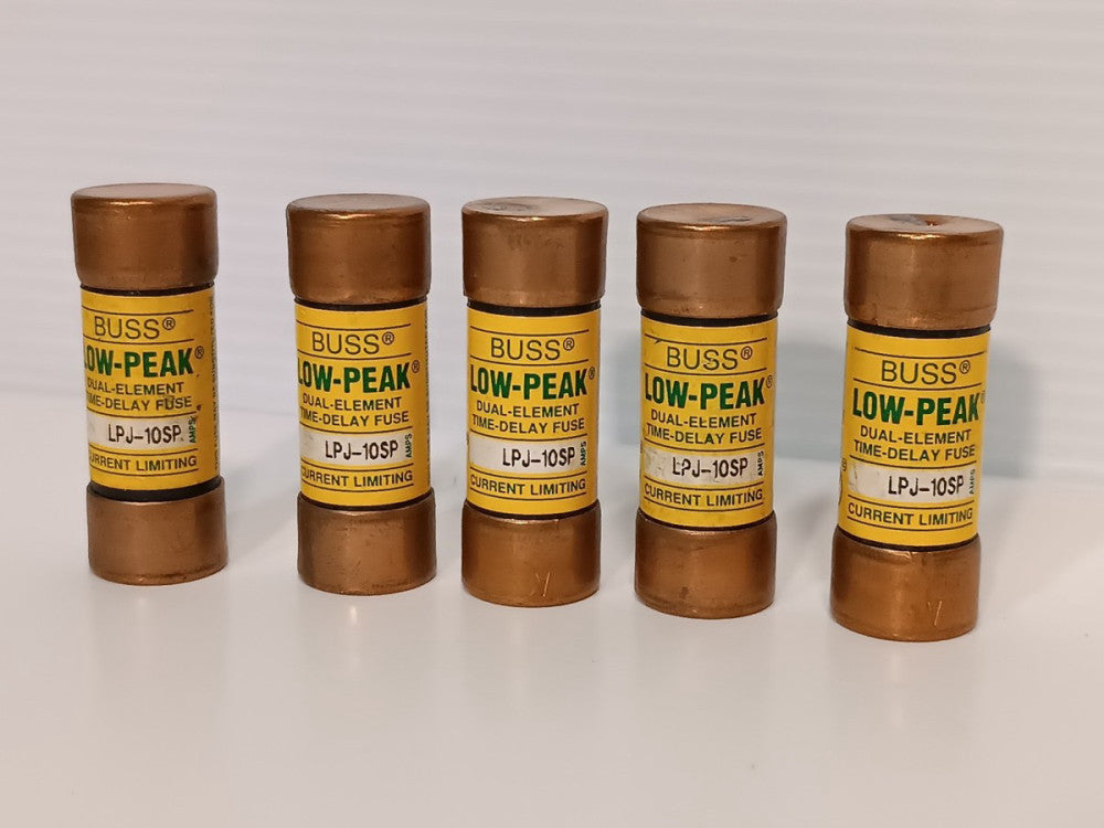 Lot of 5 Bussmann LPJ-10SP Low-Peak Dual-Element Time-Delay Fuses 600VAC