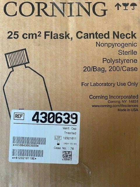 (Case of 200) Corning® 25cm² Rectangular Canted Neck Cell Culture, Exp 05/2024