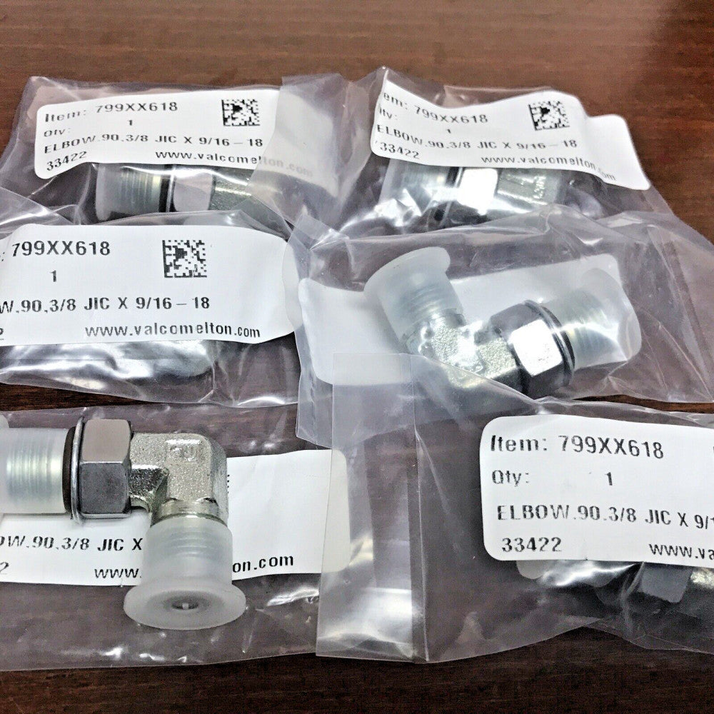QTY. 6 PARKER 90° ELBOW 3/8 JIC X 9/16-18 VALCO-MELTON  P/N 799XX618
