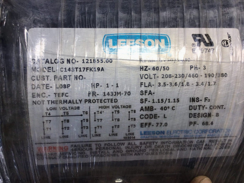 Leeson 121855.00 - C146T17FK19A Pump Motor 50/60Hz 3PH 1730/1430RPM