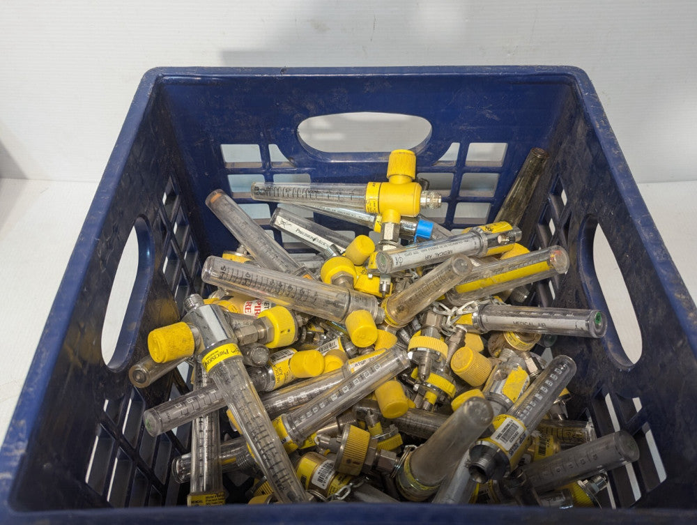 Lot of 58 Assorted Brands of Flowmeters for Air, Yellow